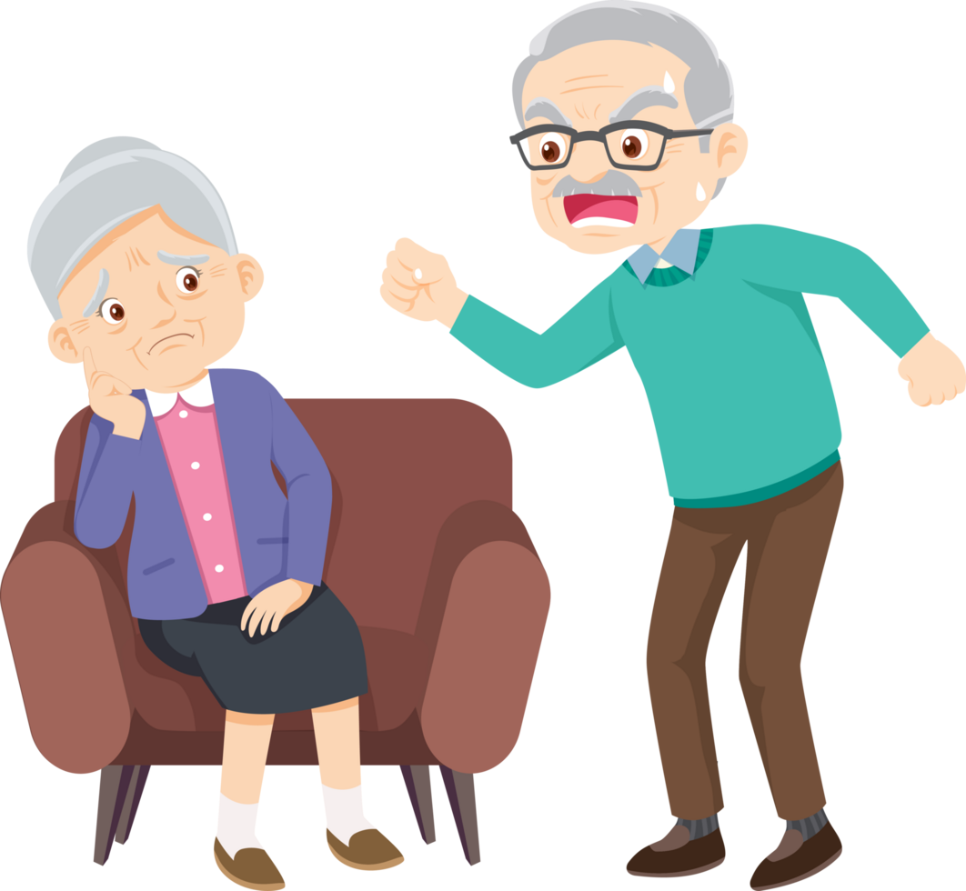 Grandpa is throwing a tantrum at Grandma, who looks sad. png