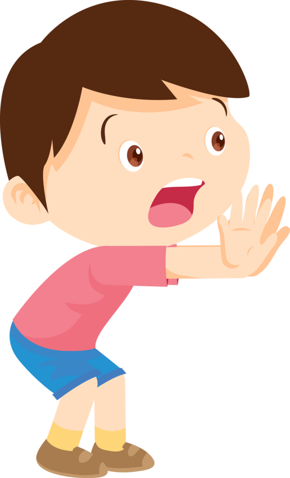 A boy is waving his hand to stop something with a worried expression on his face. png