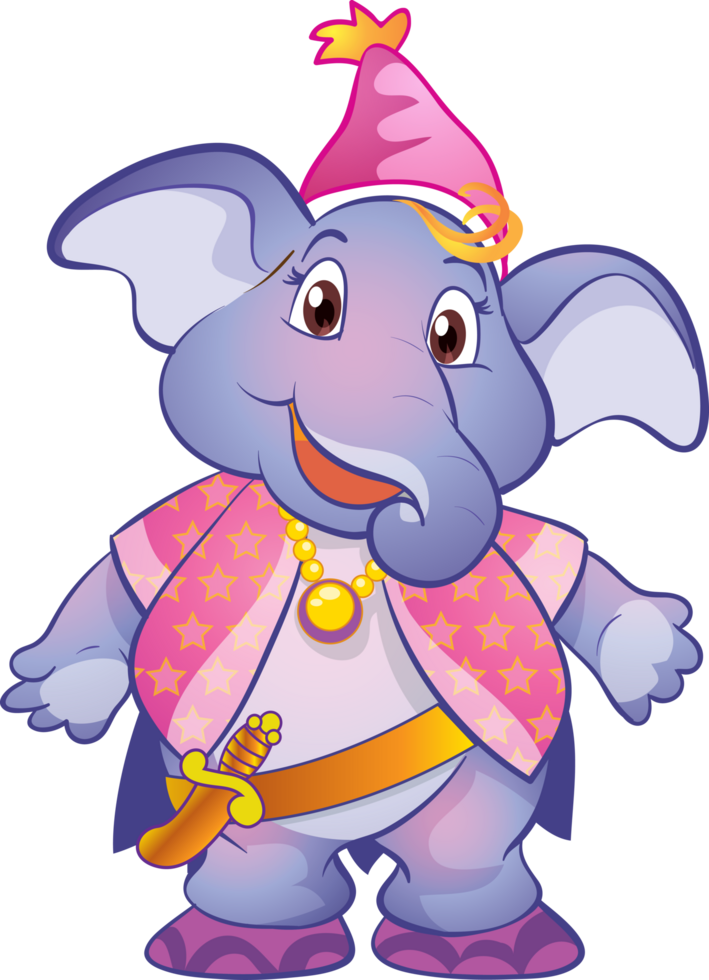 Cute baby elephant mascot with oversized ears and a joyful smile. png