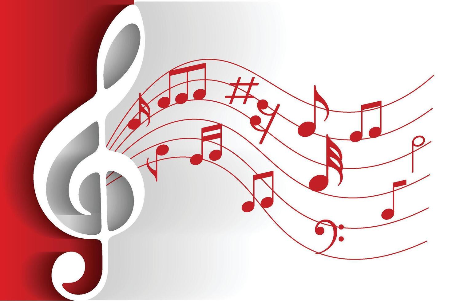 Musical notes pentagram background with sound wave vector