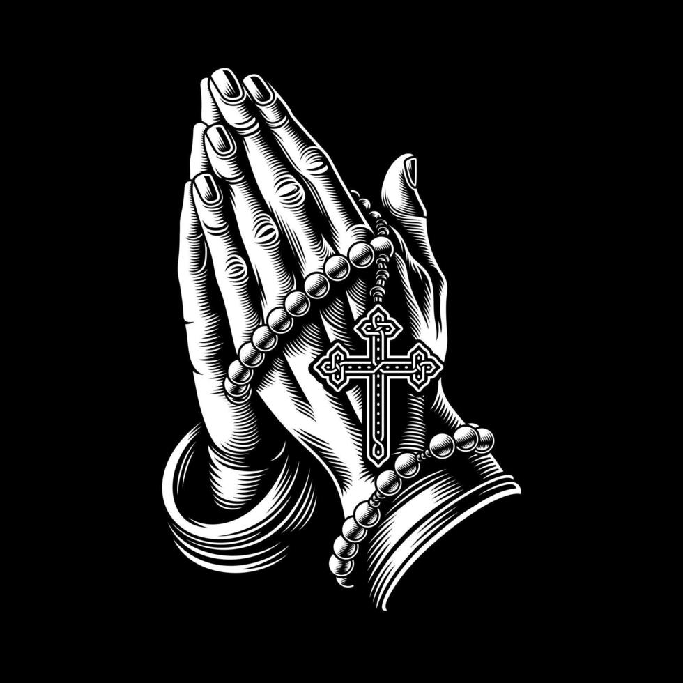 Praying Hand With Rosary Illustration vector