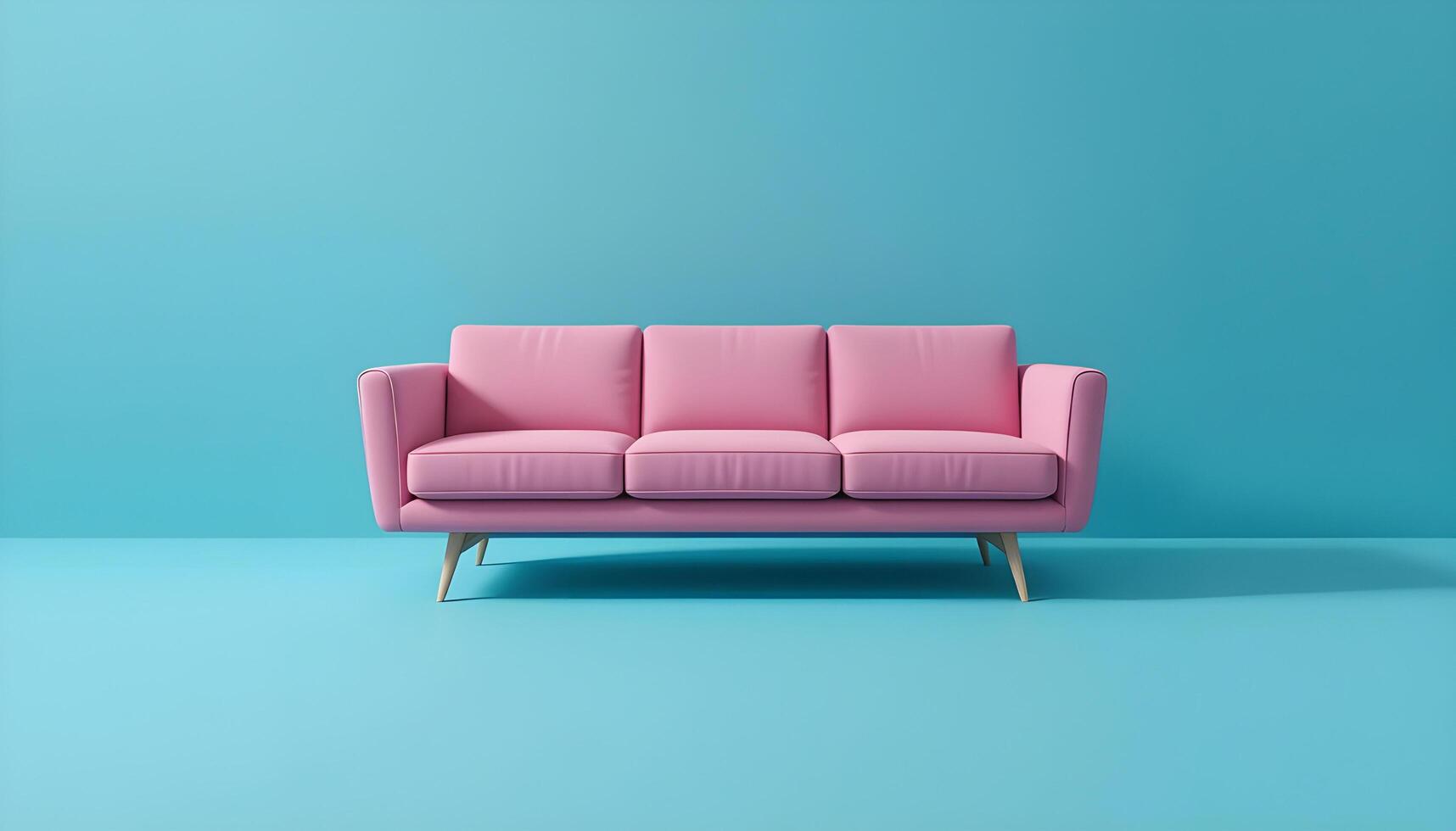 Stylish Pink Sofa Against a Teal Background photo