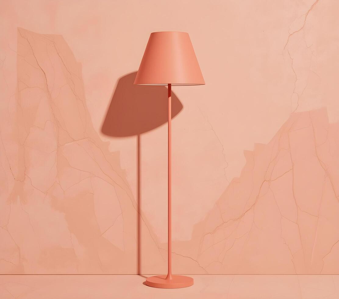 Modern Coral Floor Lamp Against a Textured Peach Wall photo