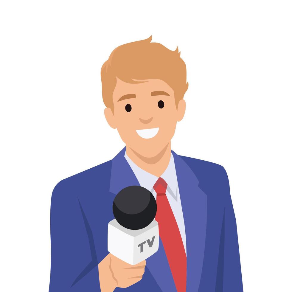 TV Reporter with Microphone. Ready to deliver news or conduct an interview. vector