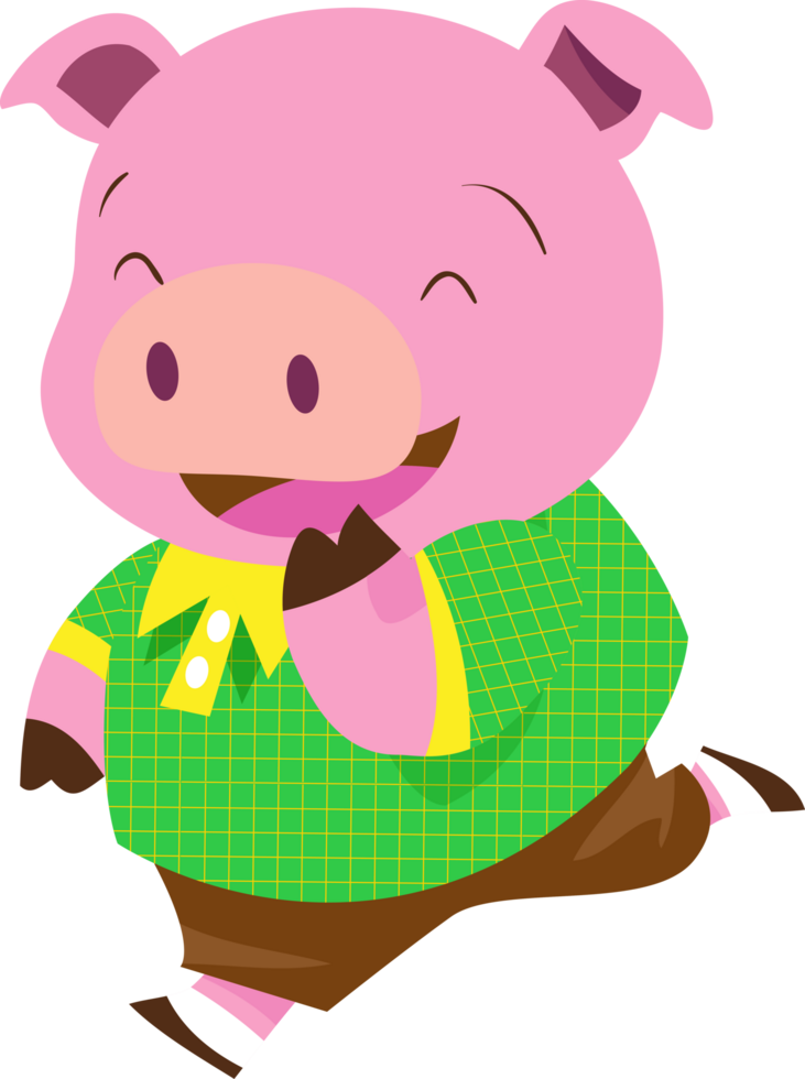 A cartoon pig is running and laughing happily. png