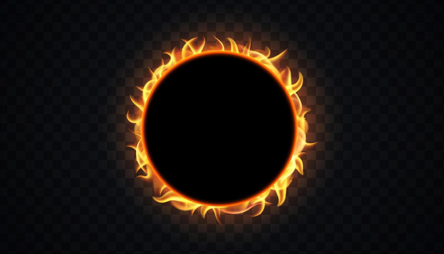 Solar eclipse with glowing fiery corona. Isolated Bright ring of fire around a darkened sun, symbolizing cosmic energy and celestial phenomena. illustration vector