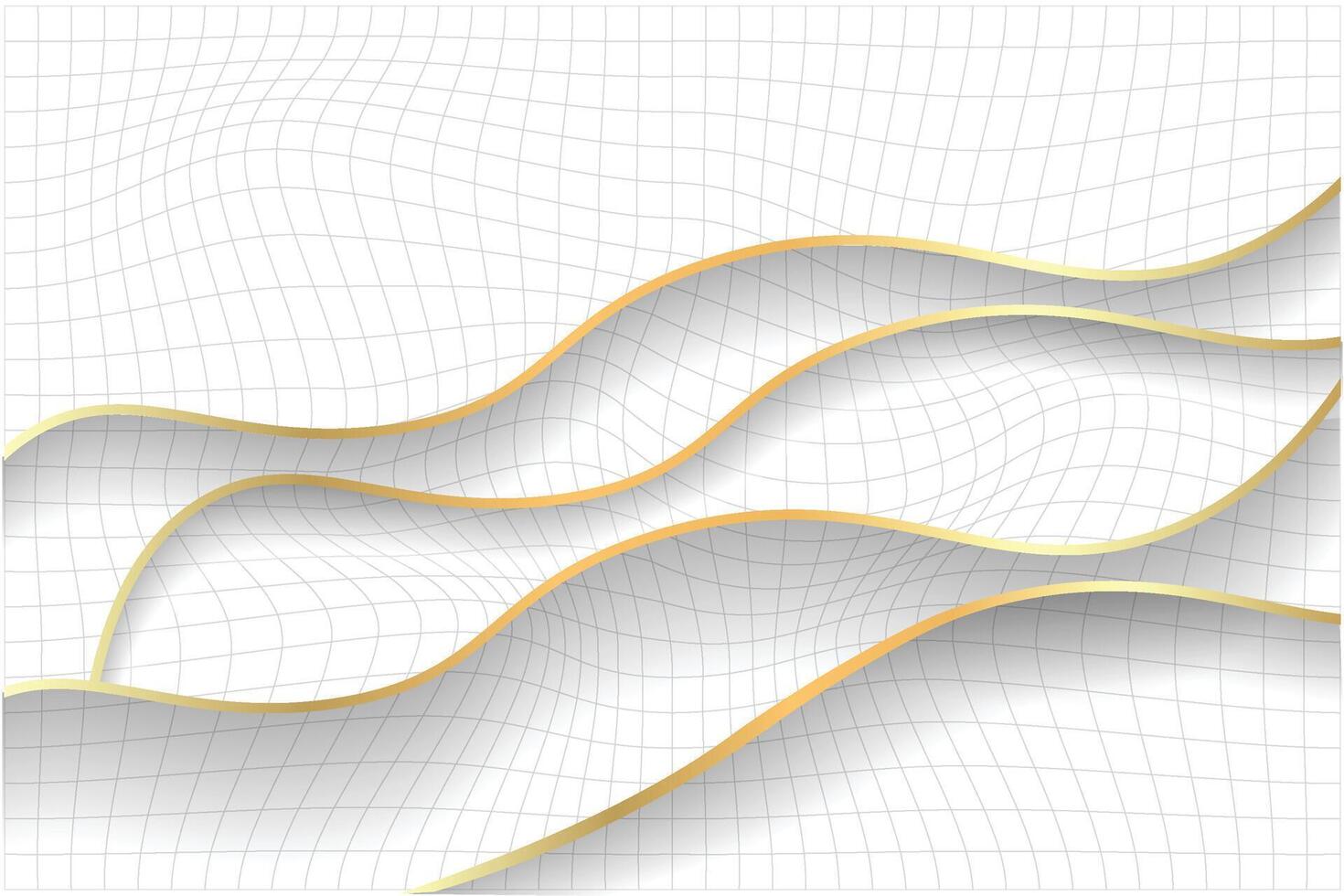 White abstract background with wave lines gold vector