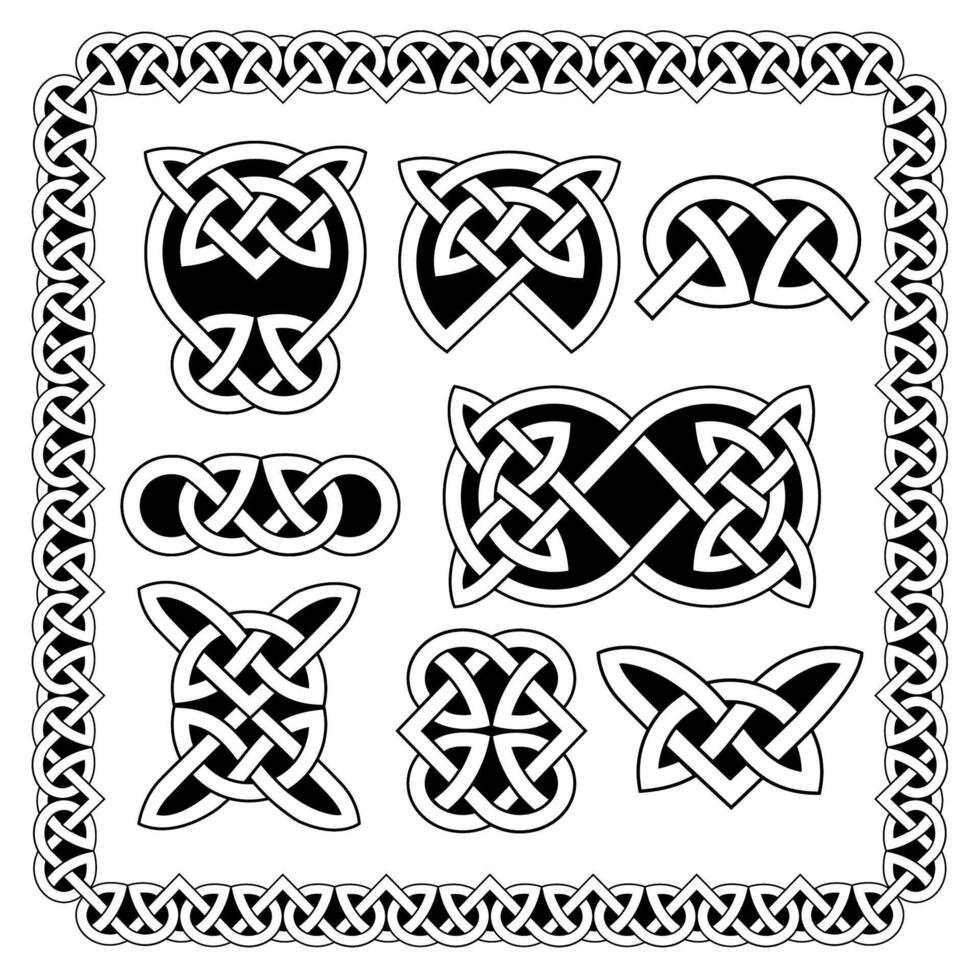 Celtic ornaments, knots,frame northern Irish motif collection vector