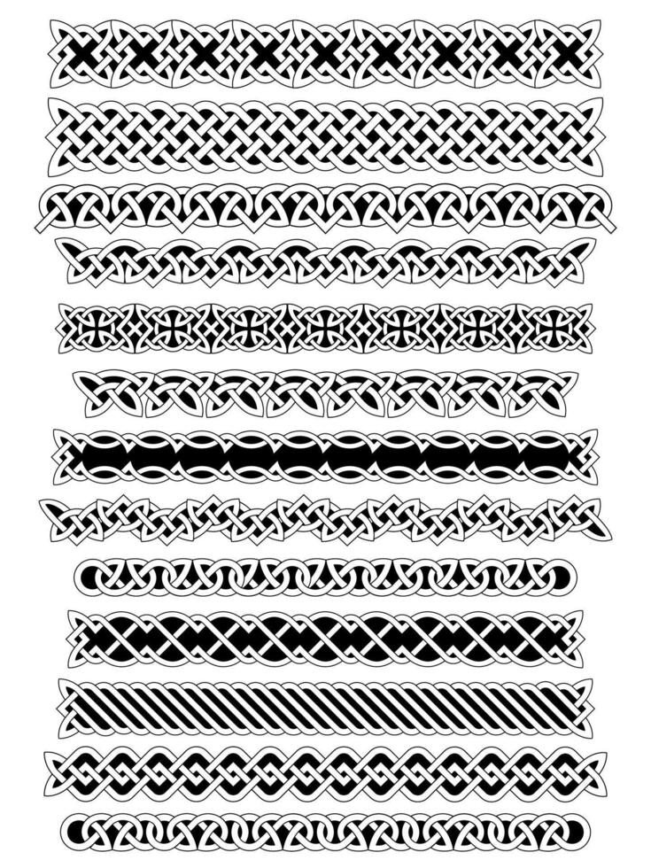 Celtic borders with celtic knots, knotted braid ornaments northern Irish motifs collection vector