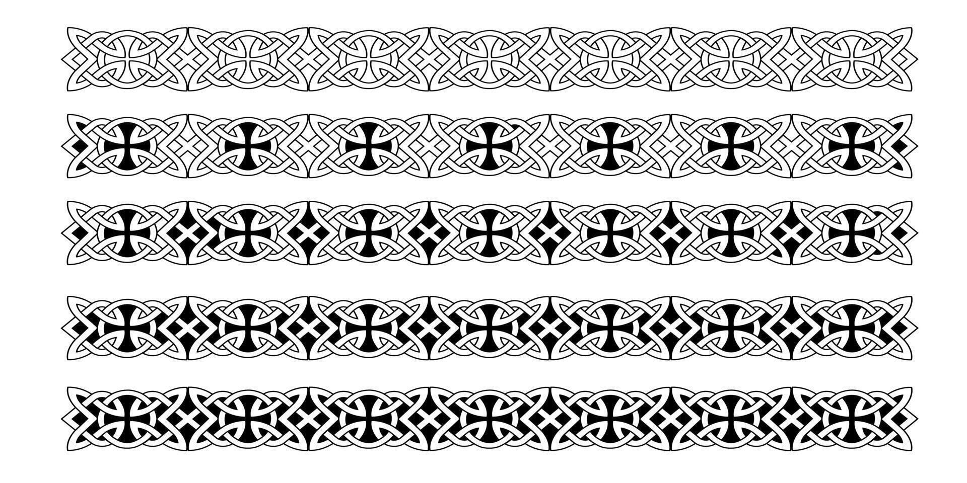 Celtic borders with knotted braid ornaments northern Irish motifs collection vector