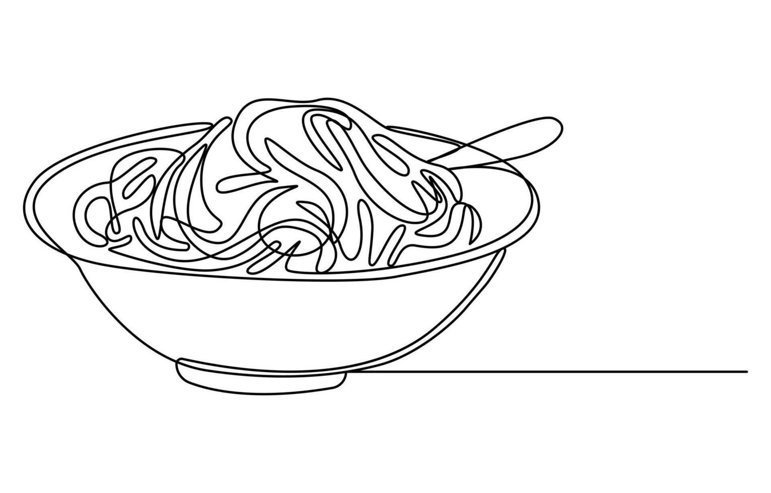 Fork with a plate of noodles in one line vector