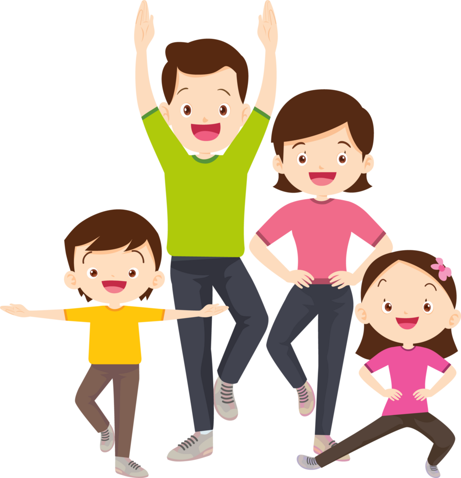 Parents and children enjoying a weekend fitness routine. png
