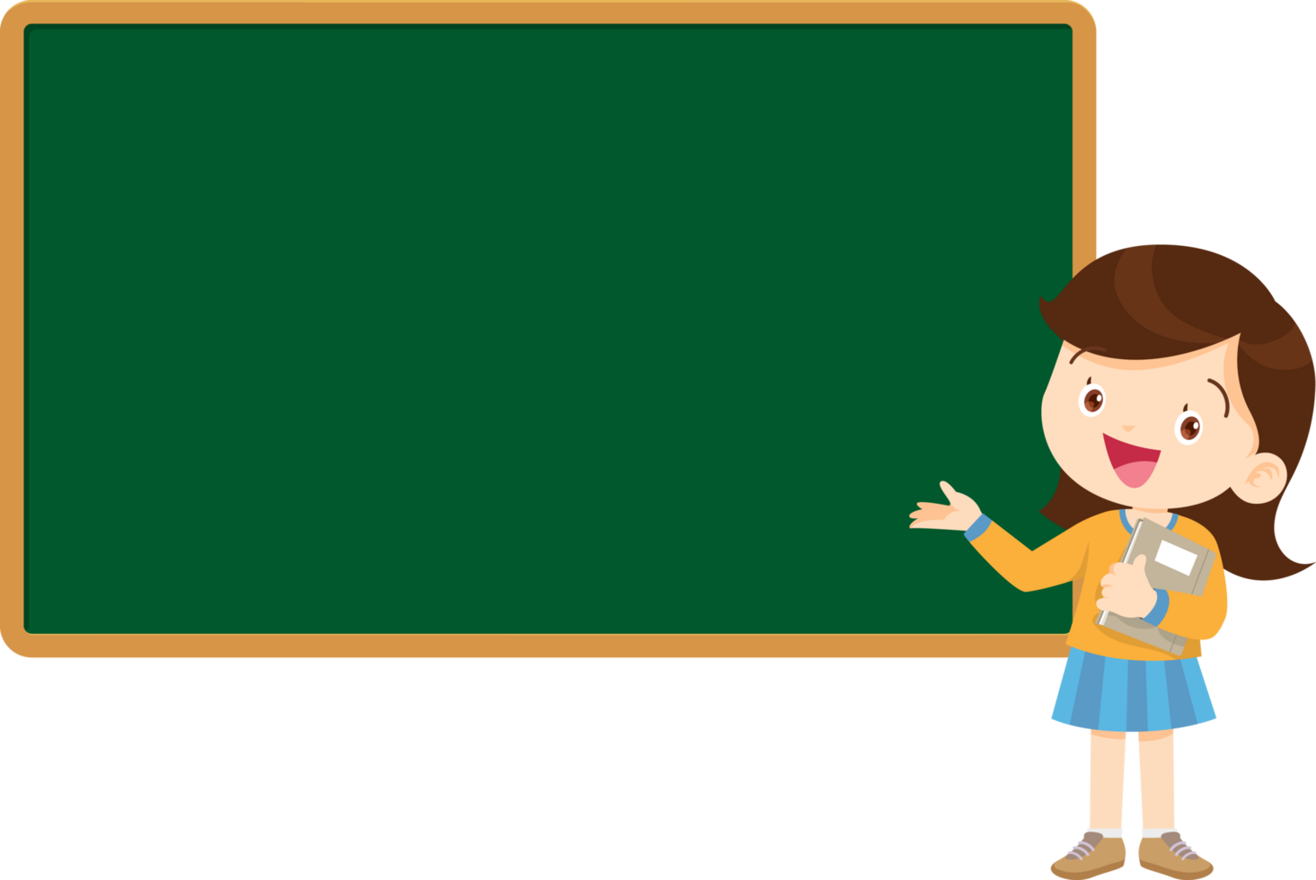 A girl reads aloud in front of the class to her friends and the teacher. png