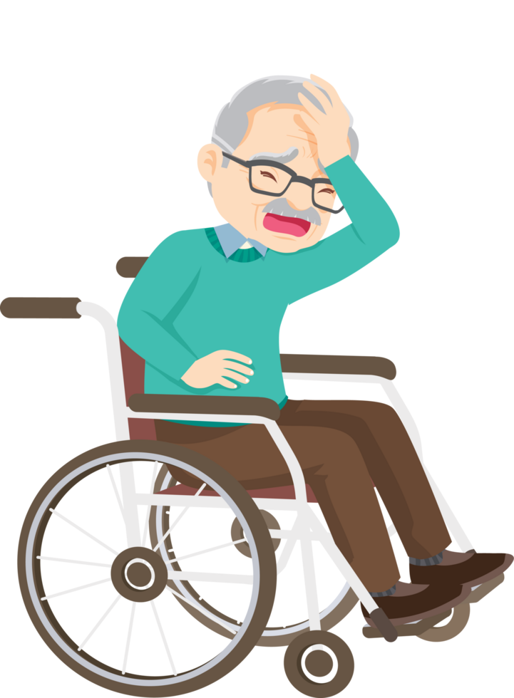 Grandpa was in agony in a wheelchair because of a headache. png