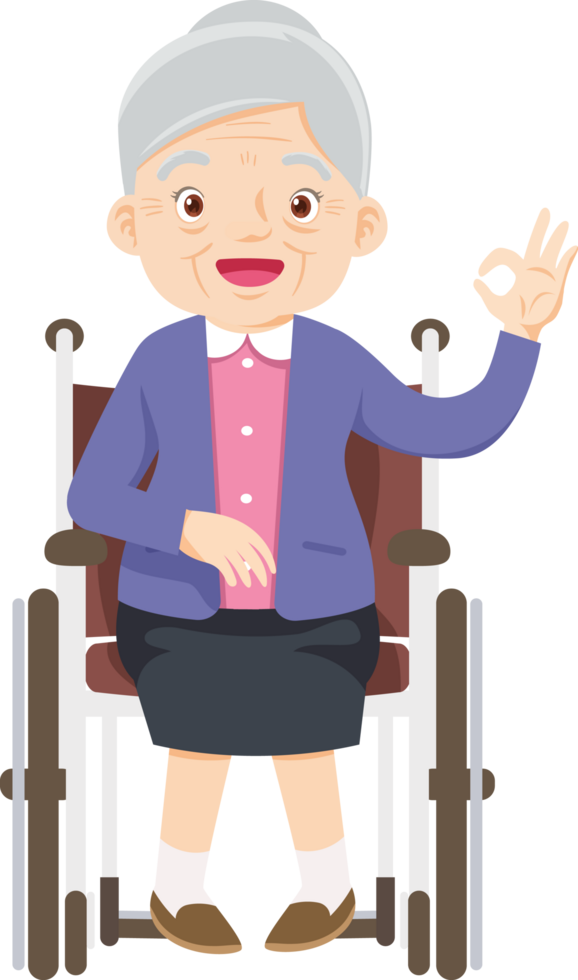 Grandma waits cheerfully on a hospital trolley for her annual health checkup. png