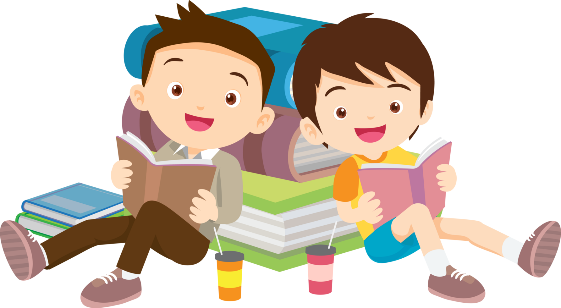 Little boy flipping through pages of a picture book. png
