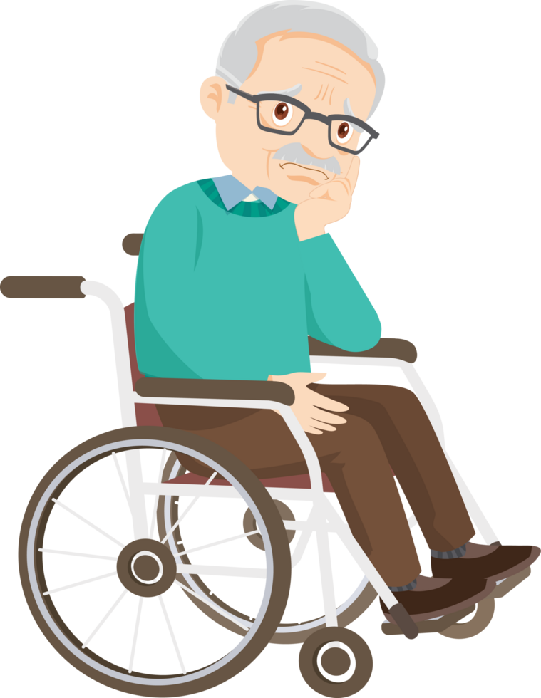 Elderly man thinking deeply while sitting alone. png