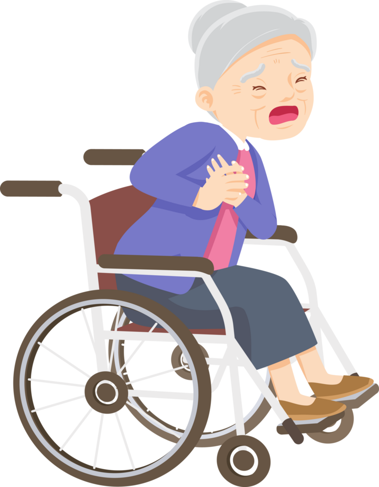 Grandma has chest pains and is in a wheelchair. png
