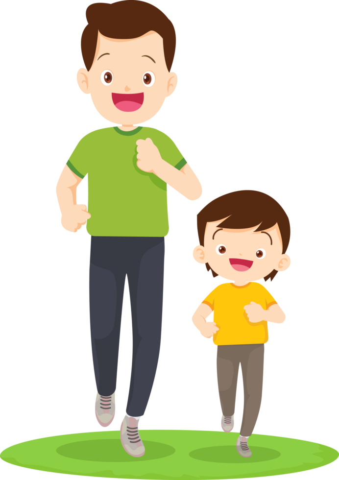 Father and son training together for a fitness challenge. png