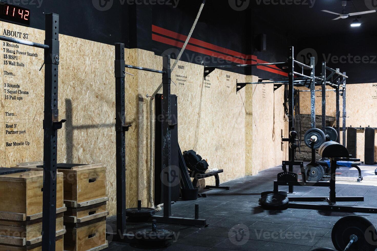 Light gym with heavy barbells photo