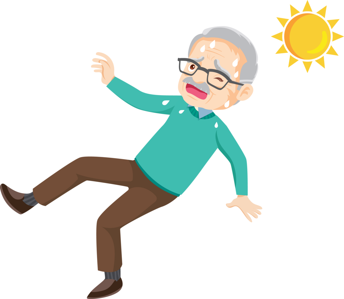 The old man felt dizzy and suffered heatstroke due to the hot weather. png