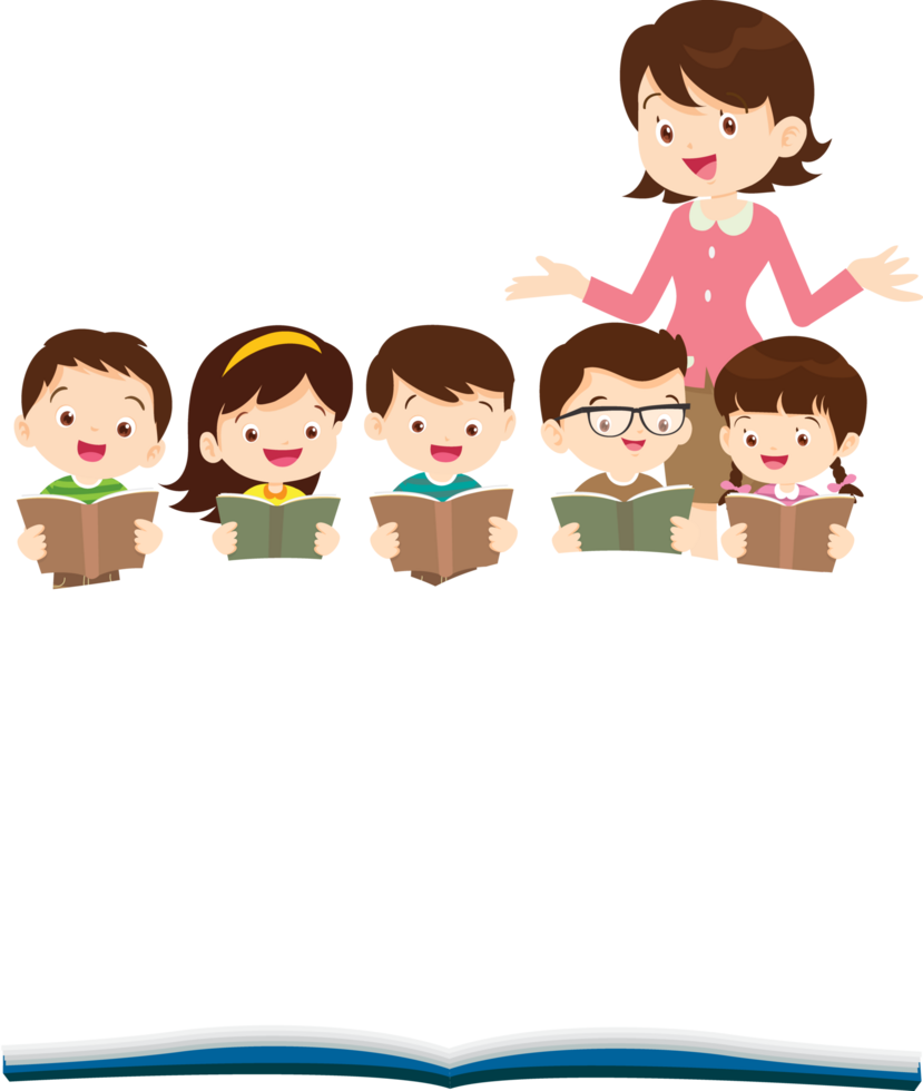 Primary school children studying together in a classroom. png