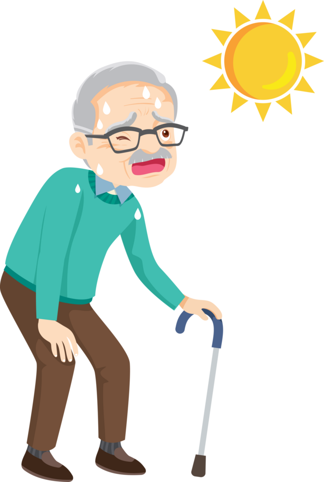 Grandpa could barely walk because of the hot weather. png