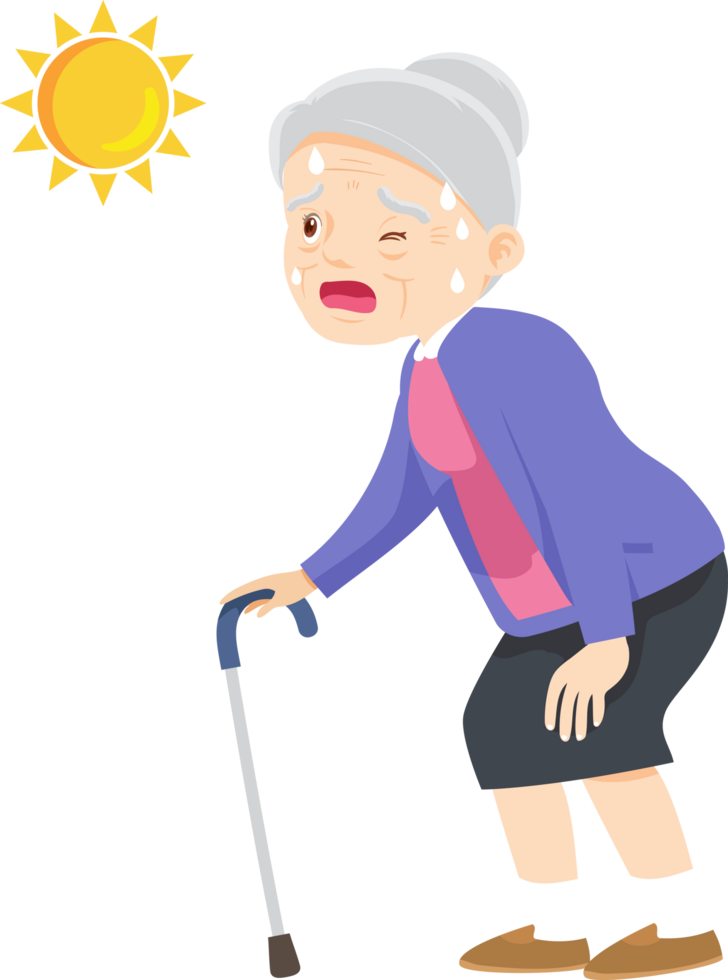 Grandma could barely walk because of the hot weather. png