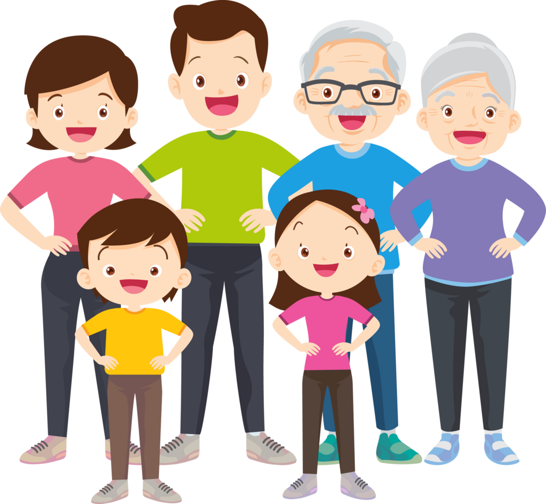 Healthy time, family members exercise together with cheerfulness. png