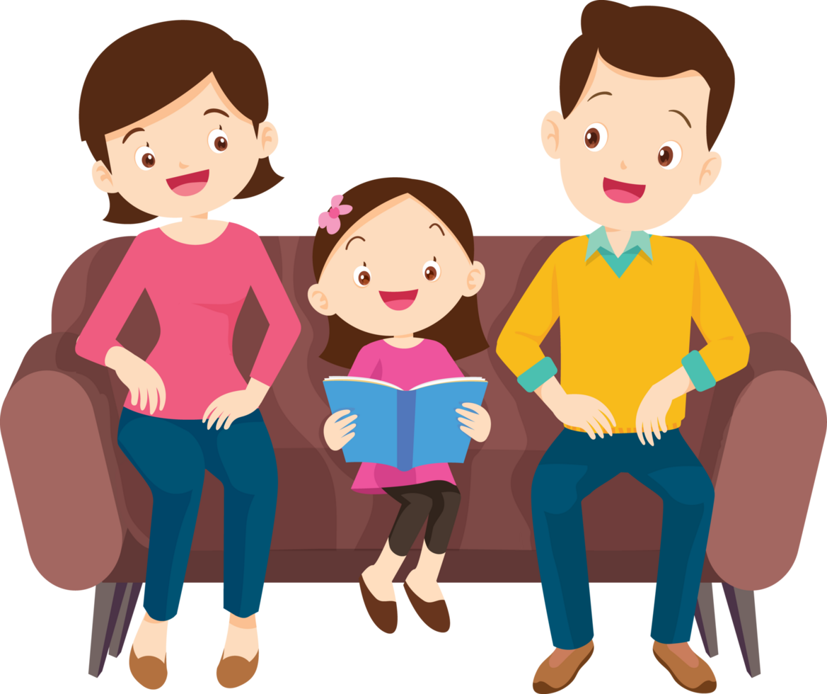 A little girl proudly reads a story to her parents. png