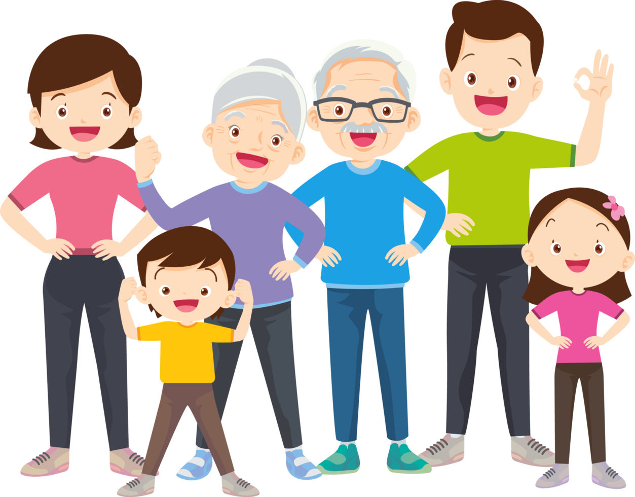 Cute cartoon family enjoying outdoor exercise on a sunny day. png