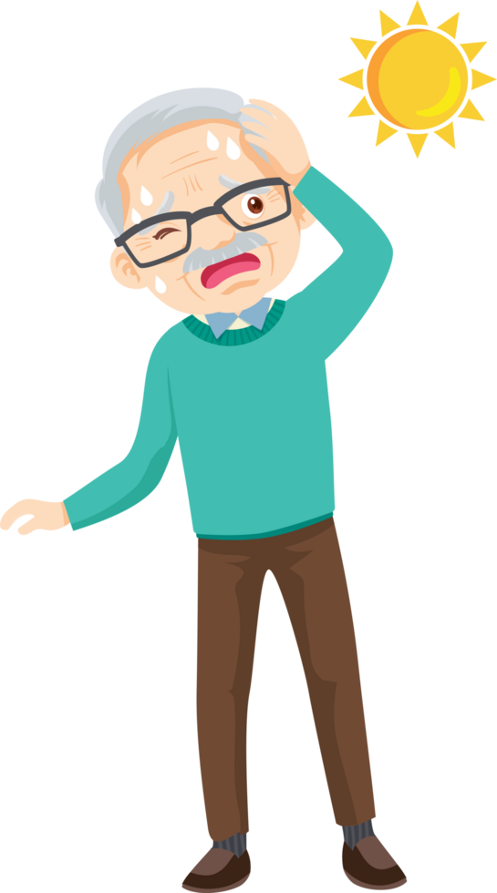 Cartoon grandpa exhausted after walking home in the sun png