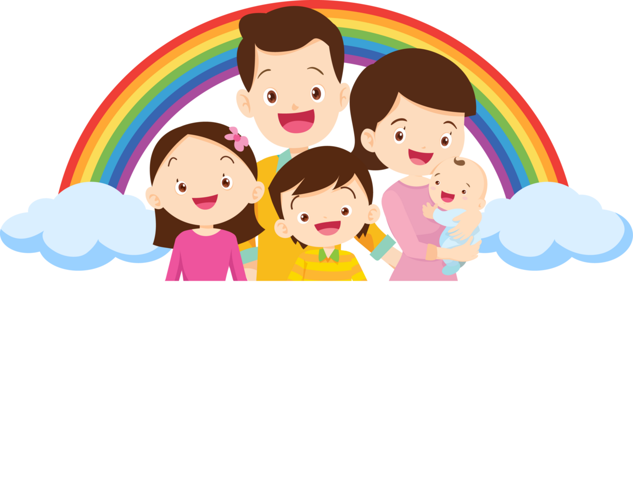 Loving parents walking hand in hand with their children. png