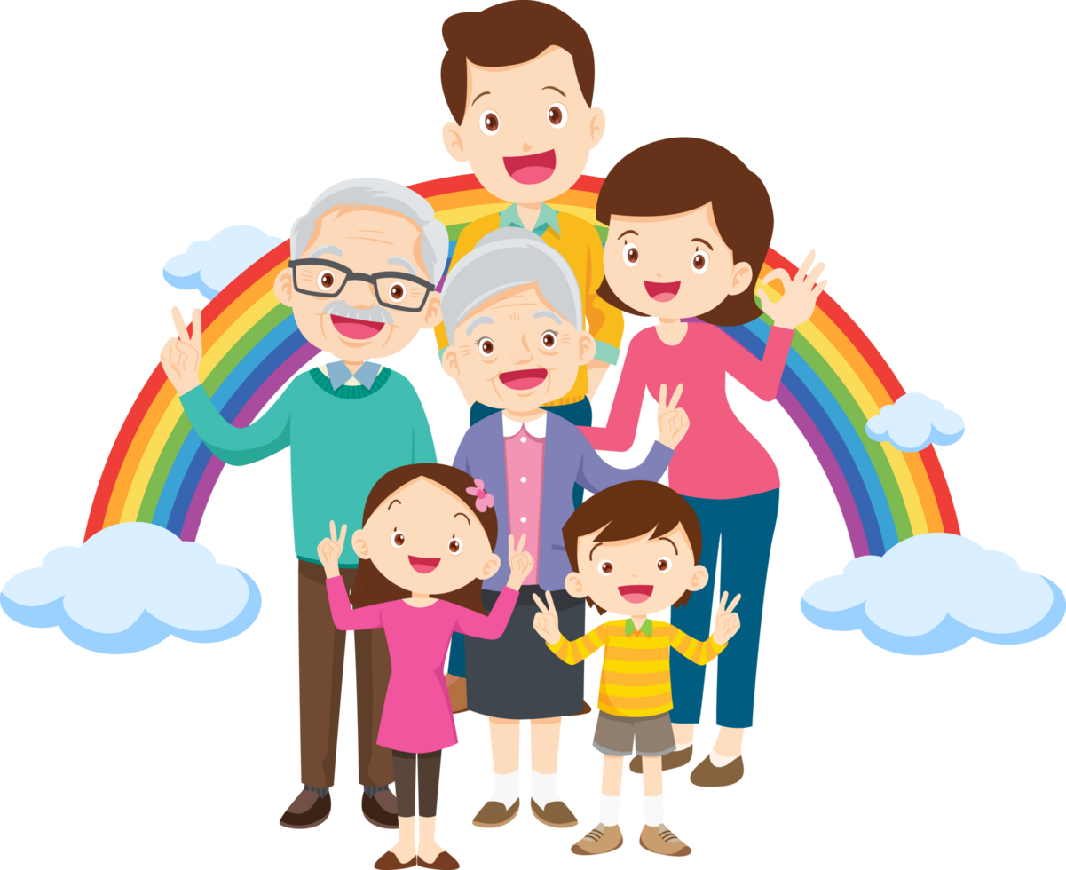 Cheerful grandparents spending quality time with grandkids. png
