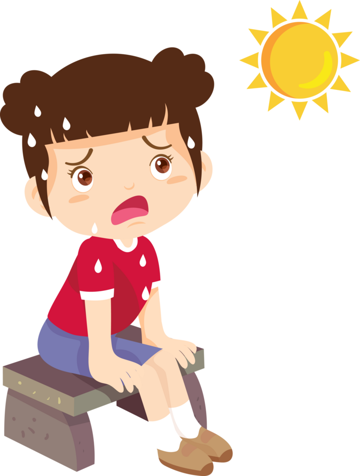 The girl was sitting in the hot sun, but she was still not feeling any better. png