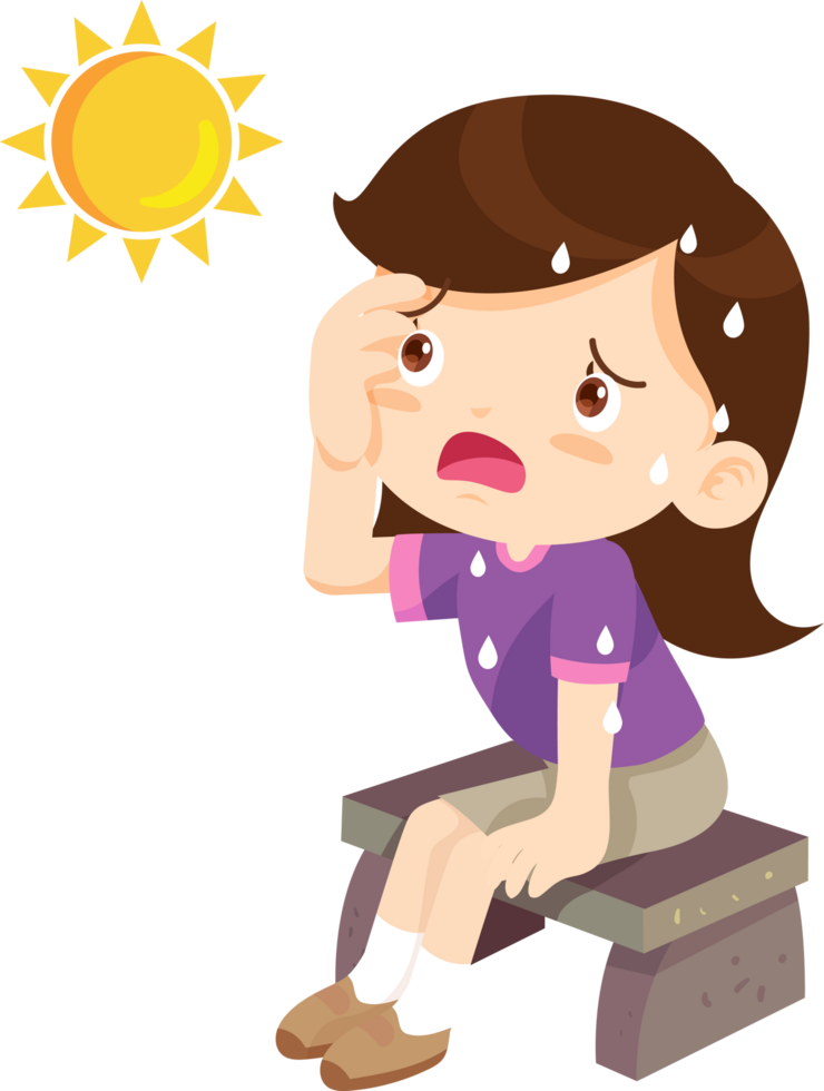 Little girl resting in the shade to escape the summer heat. png