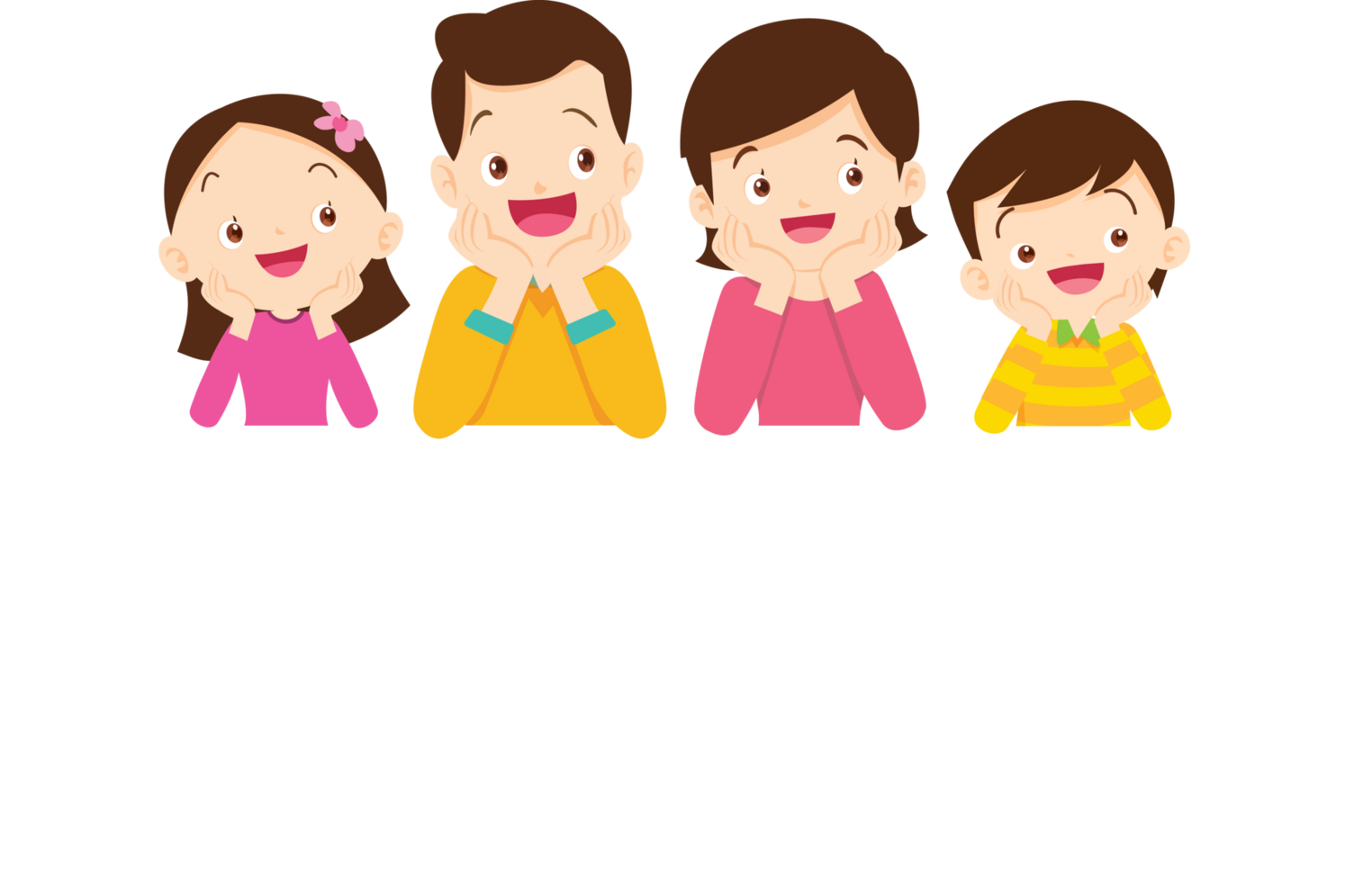 Advertisement sign showing parents and children sitting in a row with smiling and happy faces. png