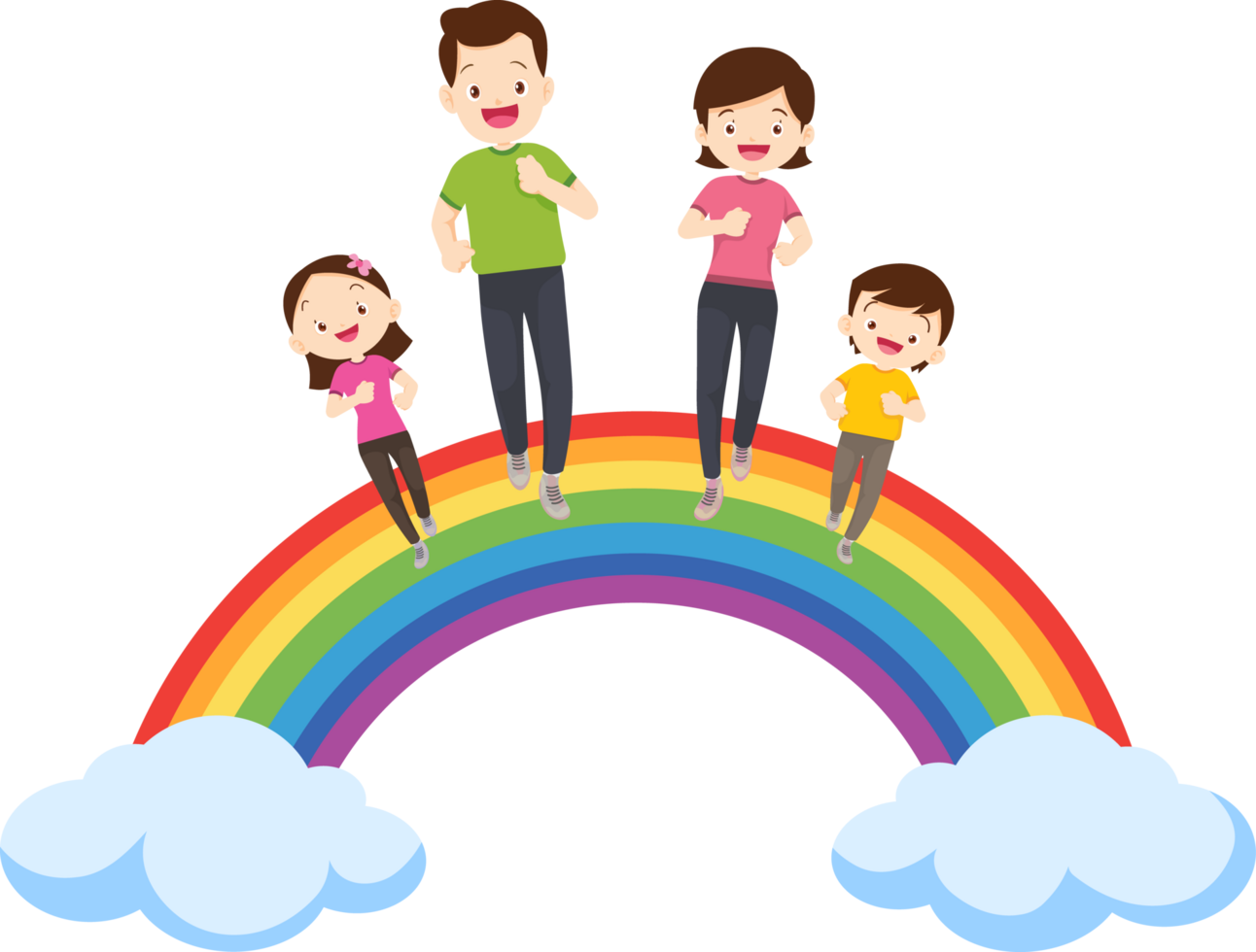 Healthy family jogging on a warm rainbow png