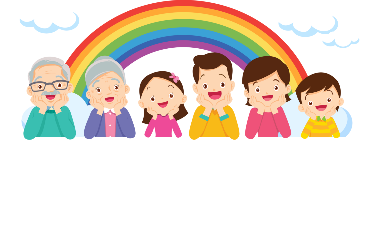 A warm family-themed billboard with a beautiful rainbow as a background. png