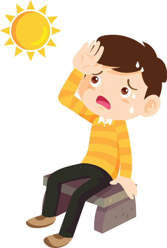 Pop art boy sweating under the intense sunlight. png
