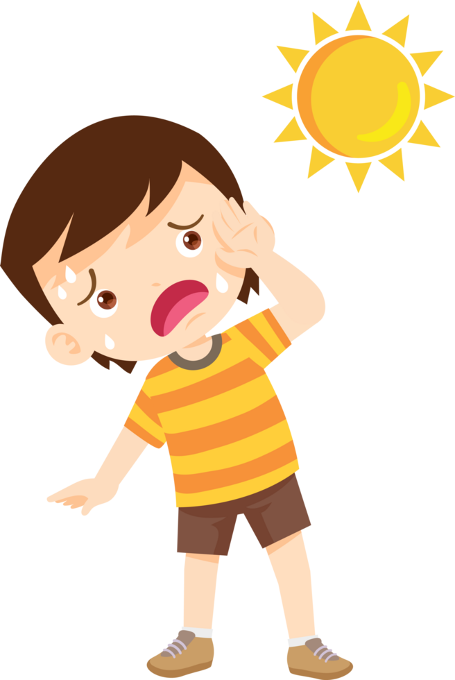 Pop art boy looking exhausted from playing under the sun. png