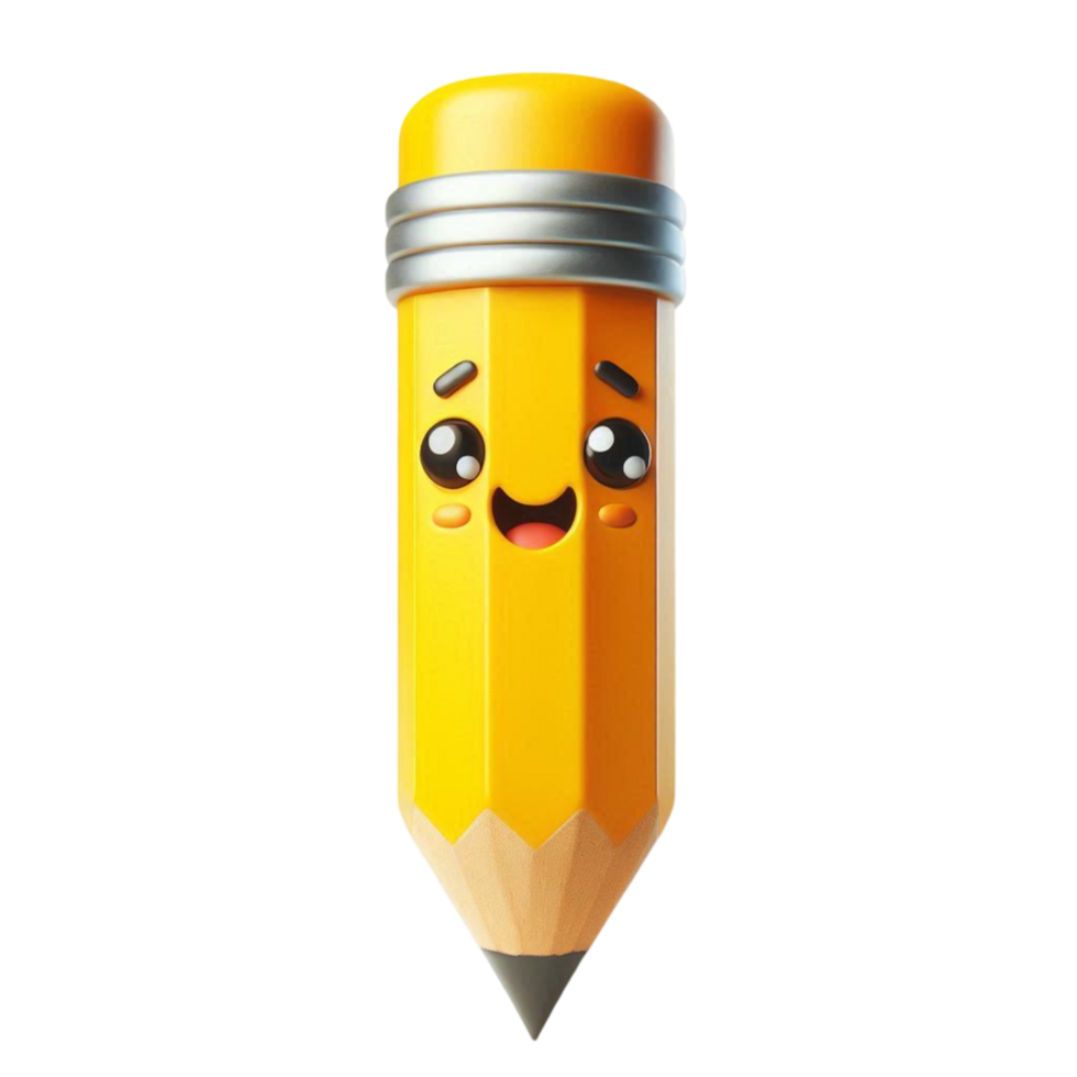 Cute Animated Pencil Character with Big Eyes png