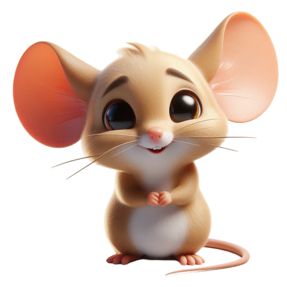 Cute 3D Mouse Character with Big Ears png