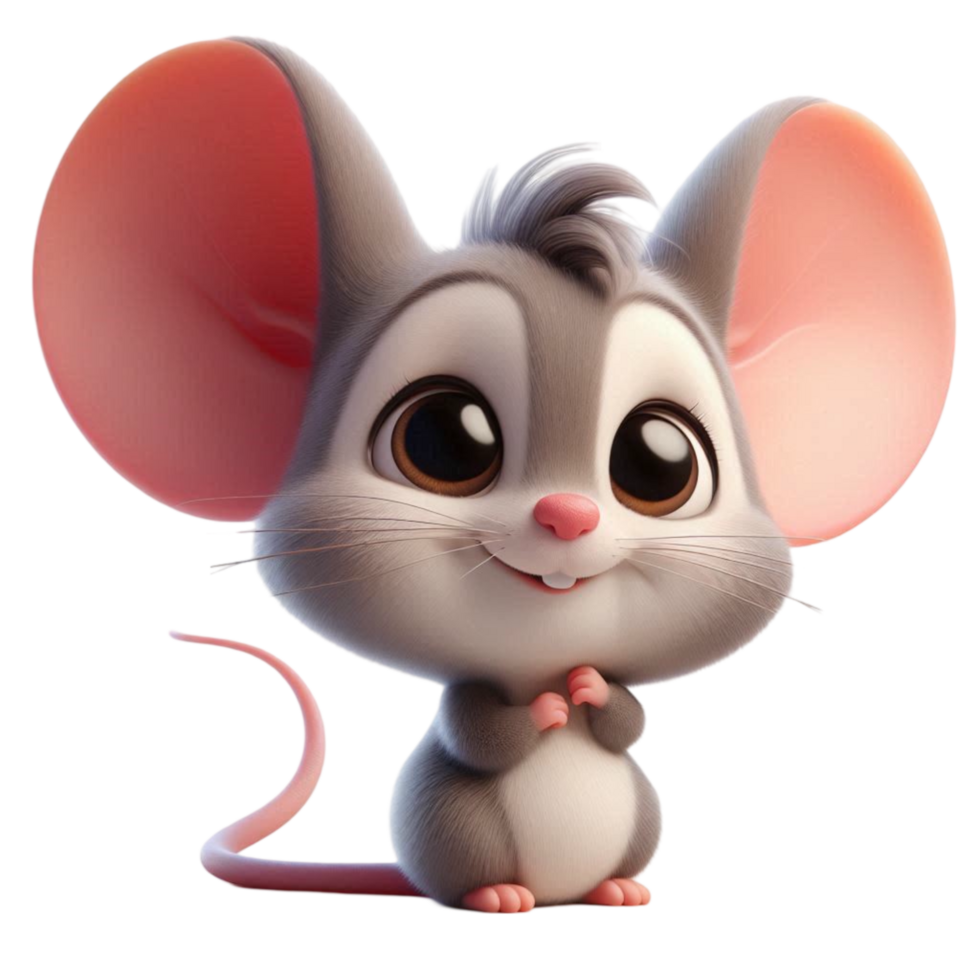 Cheerful Cartoon Mouse with Big Ears png