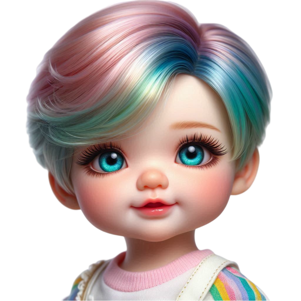 Pastel Haired Childlike Character with Soft Features png