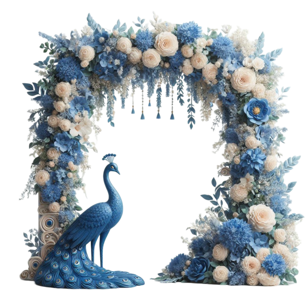 Blue Peacock Floral Frame png
