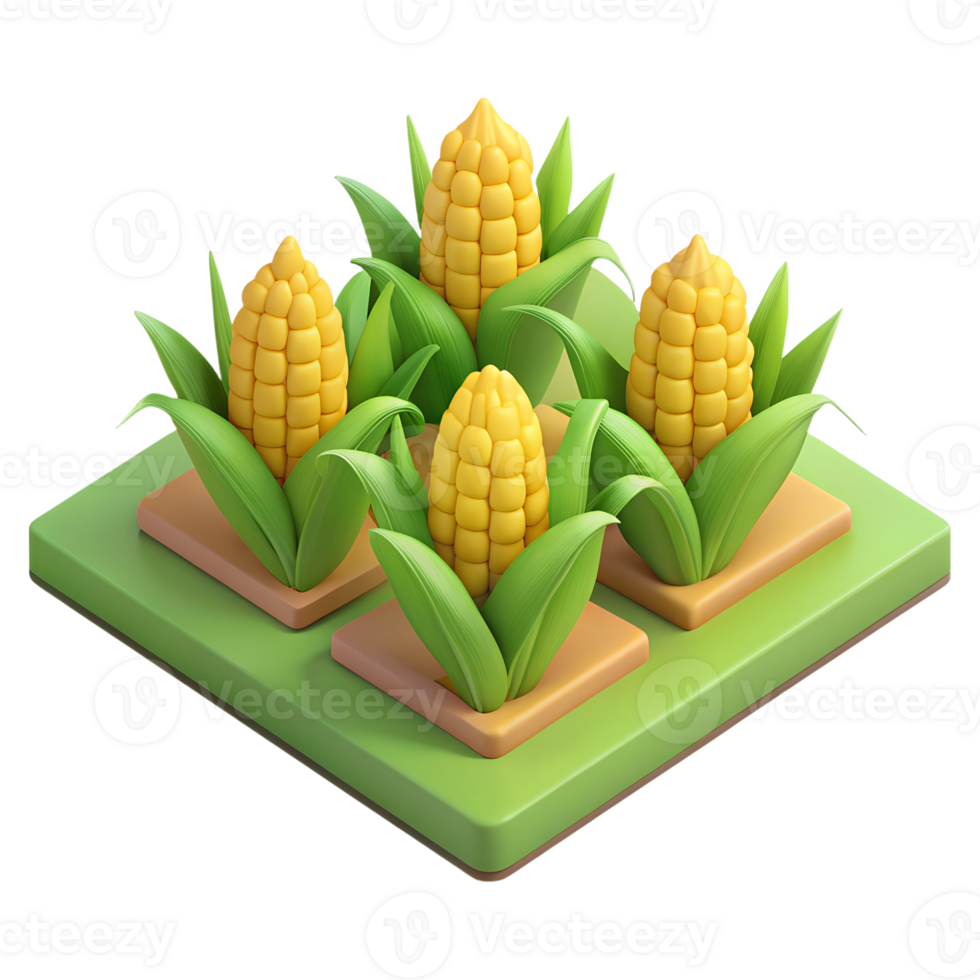Isometric field with rows of corn 3d Illustration isolated. Agriculture theme png