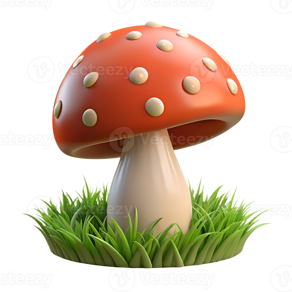 Cartoon fly agaric mushroom 3d illustration isolated on the transparent background png