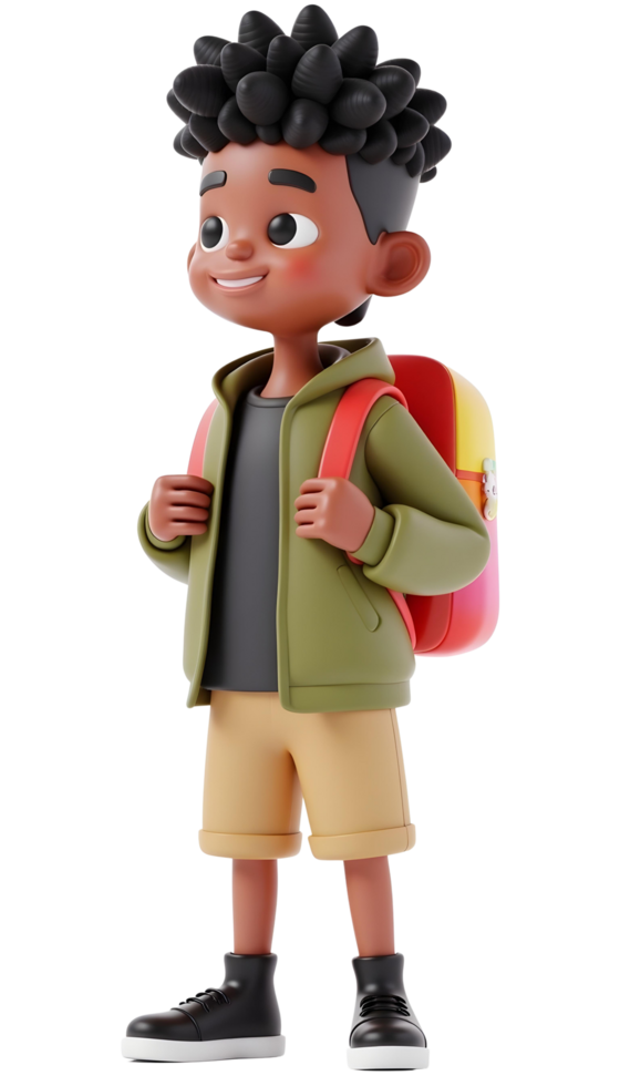 student black boy student wearing red backpack and black shoes png