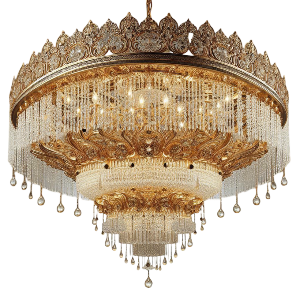 Peacock Feather Chandelier with Crystal Drops png